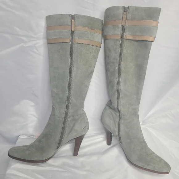 Cole Haan Nike Air Suede Tall Boots Size 9 Sage Gray Spring Heeled - Picture 6 of 14